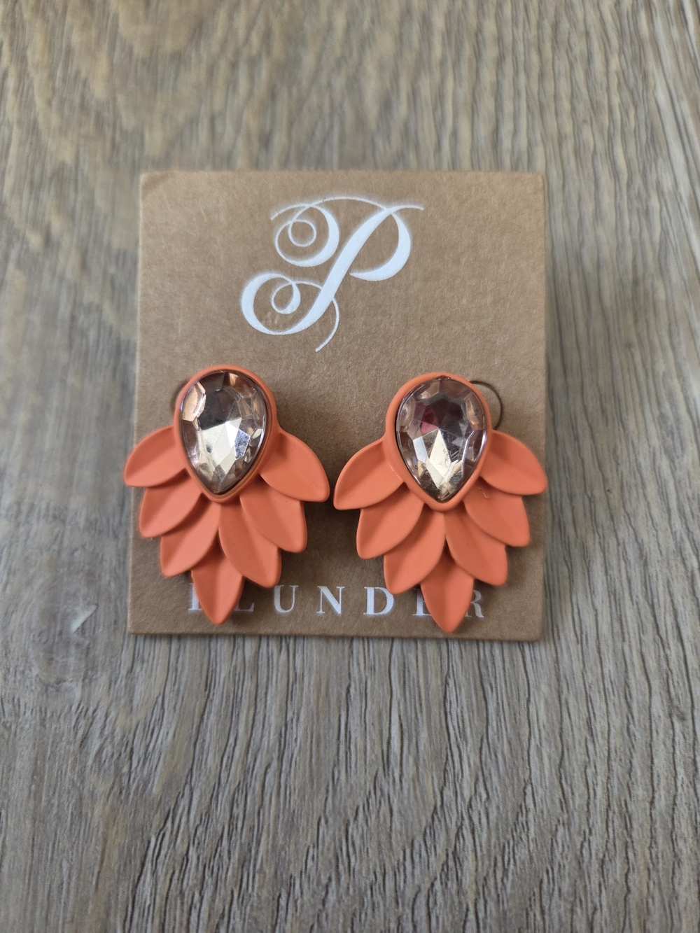 Plunder Coral Petal Teardrop Earrings with Champagne Stones